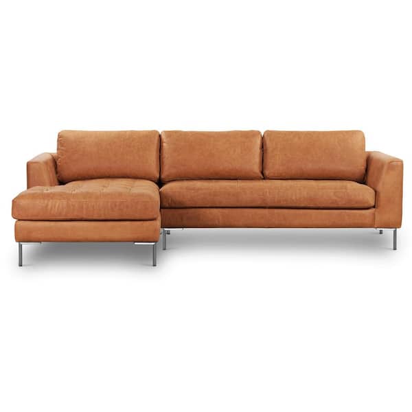Poly and Bark Calle 114 in. Left-Facing Sectional in Cognac Tan and Brushed Silver Legs