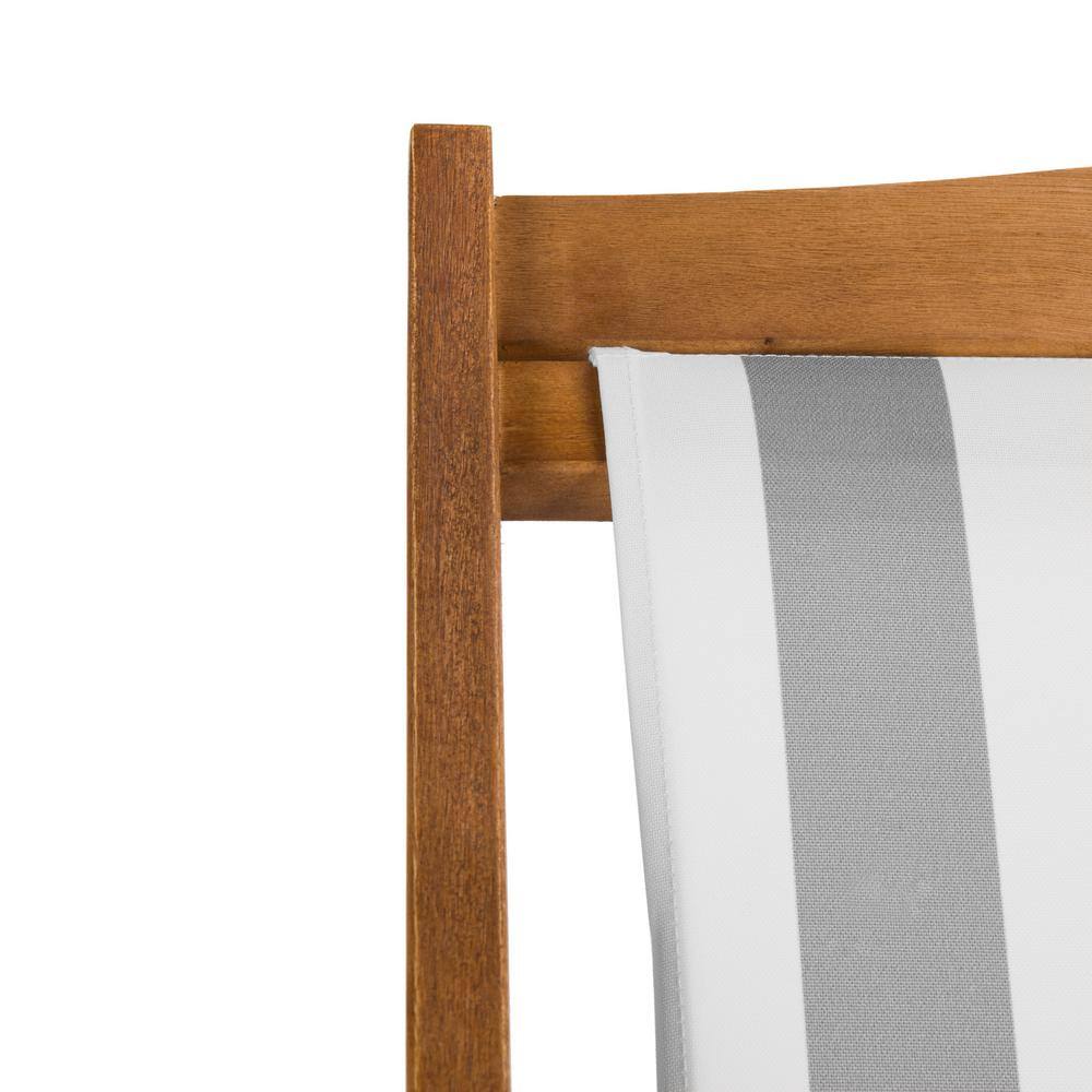 Loren Natural Teak and Grey Stripe Foldable Sling Chair Set