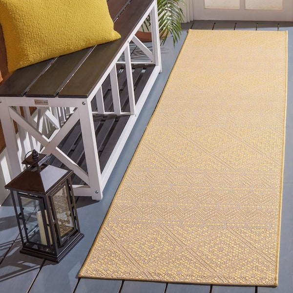 Courtyard Beige/Gold 2 ft. x 8 ft. Geometric Chevron Ikat Indoor/Outdoor Runner Rug