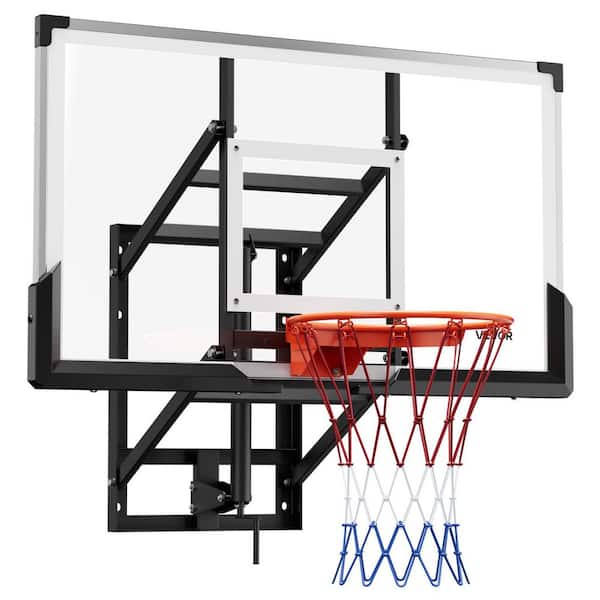 Wall Mount Basketball Hoop, 54-in. PC Backboard Mounted Basketball Hoop Outdoor with Hand-Crank Adjustment