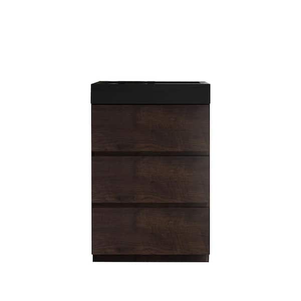 FORCLOVER 24 in. W x 18.1 in. D x 37 in. H Freestanding Bath Vanity in Brown with Black Engineered Stone Top