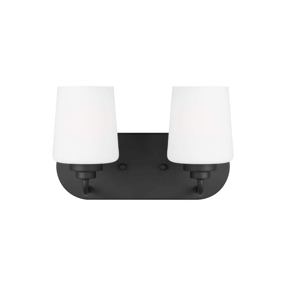 Windom 2-Light Midnight Black Dimmable Vanity Light with Etched Opal Glass