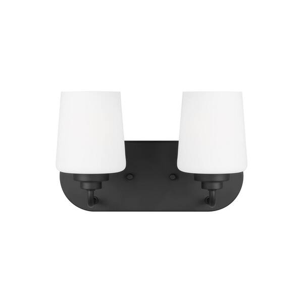 Generation Lighting Windom 12 in. 2-Light Matte Black Contemporary Traditional Wall Bathroom Vanity Light with Alabaster Glass Shades
