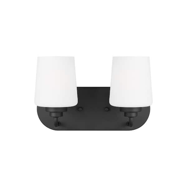 Generation Lighting Windom 12 in. 2-Light Matte Black Contemporary Traditional Wall Bathroom Vanity Light with Alabaster Glass and LED Bulbs