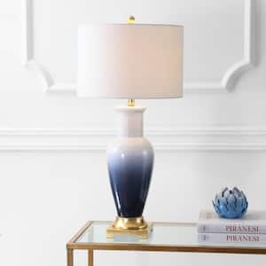 Dip Dye 31.5 in. White/Navy Ceramic Table Lamp