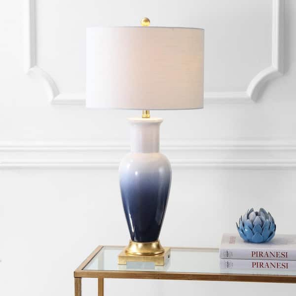 JONATHAN Y Dip Dye 31.5 in. White/Navy Ceramic Table Lamp
