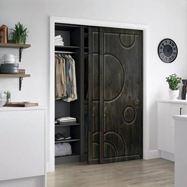 CALHOME 48 in. x 84 in. Hollow Core White Stained Solid Wood Interior Double Sliding Closet Doors