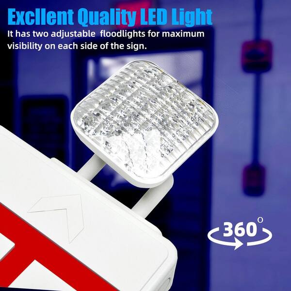 KOAOEIRS LED Emergency Exit Sign Combo with 2 Adjustable LED Lamps