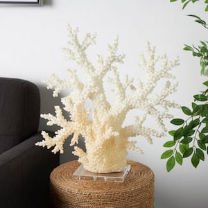 6 in. x 21 in. Cream Polystone Coral Sculpture with Clear Acrylic Base