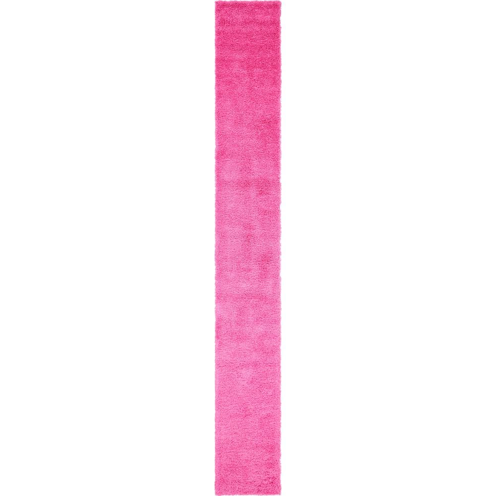 Unique Loom Solid Shag Taffy Pink 20 ft. Runner Rug 3140803 - The Home ...