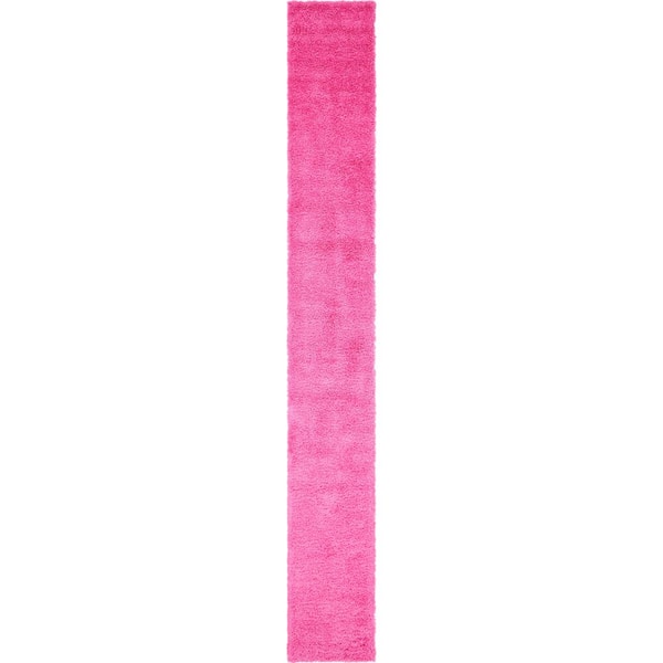 Unique Loom Solid Shag Taffy Pink 20 ft. Runner Rug