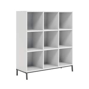 North Avenue 38.228 in. White Engineered Wood 3-Shelf Accent Bookcase with Cubby Storage