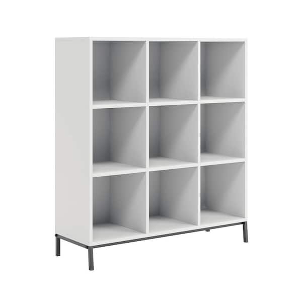 null North Avenue 38.228 in. White Engineered Wood 3-Shelf Accent Bookcase with Cubby Storage
