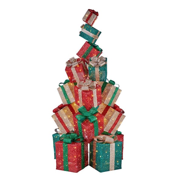 Home Accents Holiday 75 in Warm White 400-Light LED Twinkle Stacked Giftbox Stand Yard Sculpture