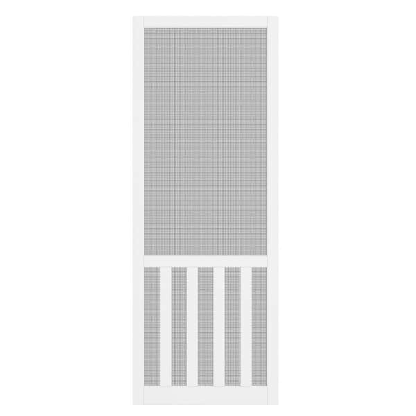 30 in. x 80 in. Universal Primed White 5-Bar Railing Style Pine Wood and Gauze Mesh Hinged Screen Door for Front Door