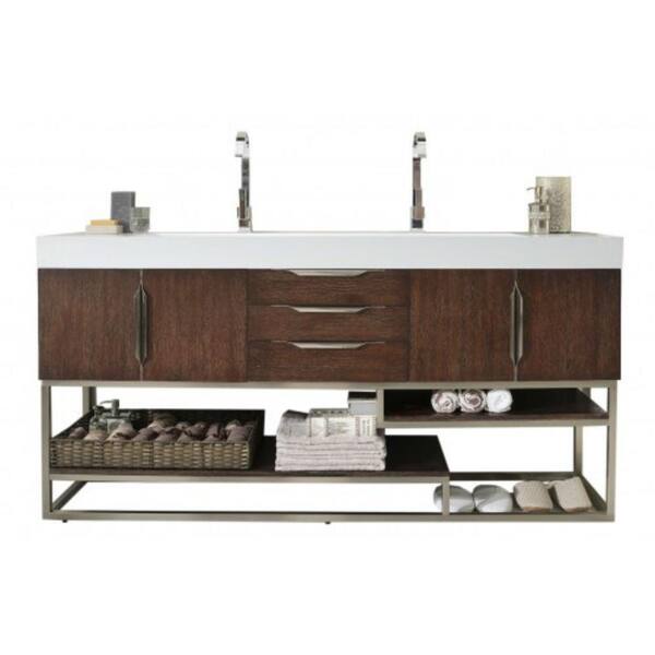 James Martin Vanities Columbia 72 in. W Double Vanity in Coffee Oak with Solid Surface Vanity Top in White with White Basin