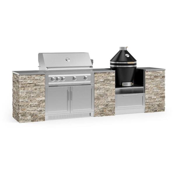NewAge Products Signature Series 125.16 in. x 25.5 in. x 57.5 in. 9-Piece Outdoor Kitchen Cabinet Set with Liquid Propane 40 in. Grill