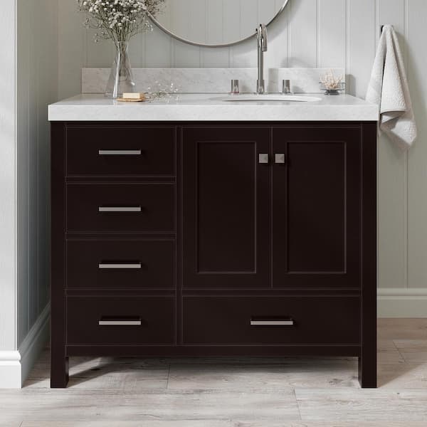 ARIEL Cambridge 42 in. W x 22 in. D x 36.5 in. H Single Sink Freestanding Bath Vanity in Espresso with Carrara Marble Top