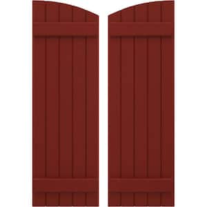 17-1/2 in. W x 40 in. H Americraft Exterior Real Wood Joined Board and Batten Shutters with Elliptical Top Pepper Red