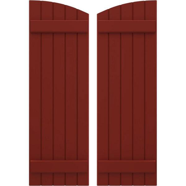 Ekena Millwork 17-1/2 in. W x 54 in. H Americraft Exterior Real Wood Joined Board and Batten Shutters with Elliptical Top in Pepper Red