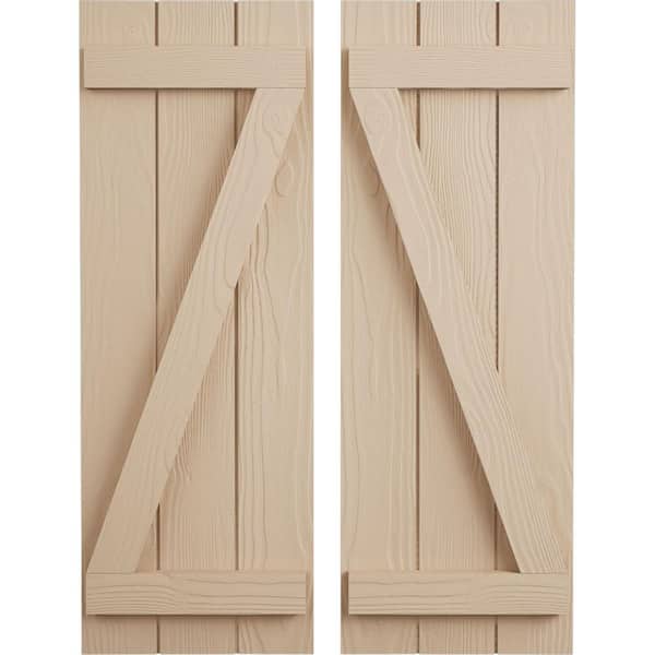 Ekena Millwork 16.5 in. x 66 in. Timberthane Polyurethane 3-Board Joined Board-n-Batten Sandblasted Faux Wood Shutters w/Z-Board Pair