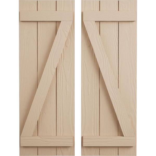 Ekena Millwork 16.5 in. x 68 in. Timberthane Polyurethane 3-Board Joined Board-n-Batten Sandblasted Faux Wood Shutters w/Z-Board Pair