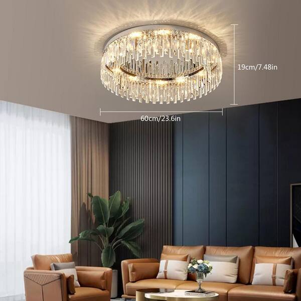 OUKANING 23.6 in. 12-Light Modern Chrome Crystal 3-Color