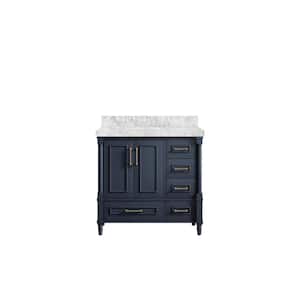 Hudson 36 in. W x 22 in. D x 36 in. H Left Offset Sink Bath Vanity in Navy Blue with 2 in Carrara Marble Top