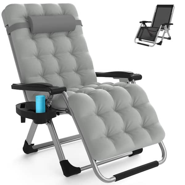 SEEUTEK Assia 26 in. W Zero Gravity Chairs Outdoor Indoor Patio Folding Reclining Lounge Chair with Removable Gray Cushion