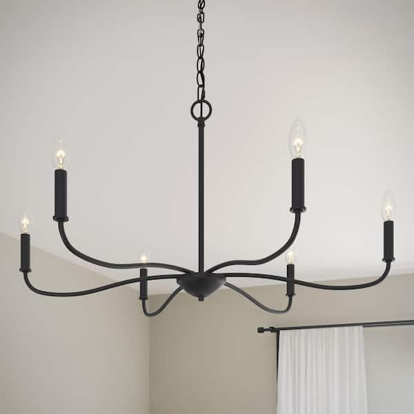Ilia 60-Watt 6-Light Matte Black Large Transitional Chandelier