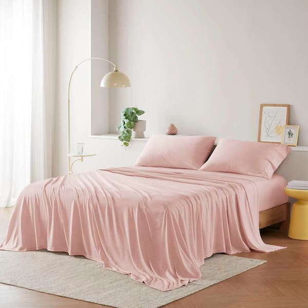 Cotton Queen-Size Sheet Set-All Season, Soft and Comfortable Blend Jersey Knit Versatile Bedding for Year-Round Use