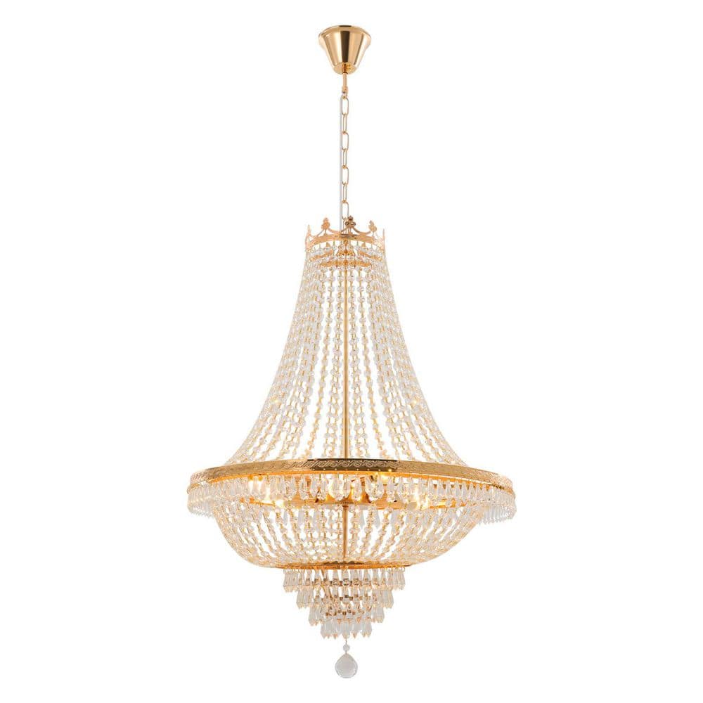 OUKANING 24 in. Gold 9-Light Luxury Raindrop Classic Empire