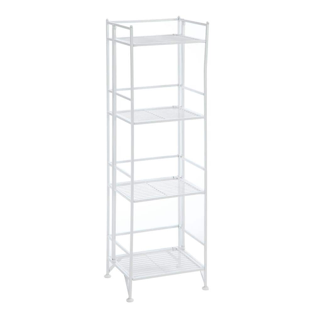 Adjustable White 4-Tier Foldable Metal Bookshelf