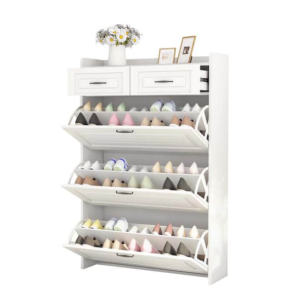 Unbranded 31.5 in. W x 9.25 in. D x 47.24 in. H White Shoe Cabinet Linen Cabinet with 3-Flip Drawers and 2-Drawers