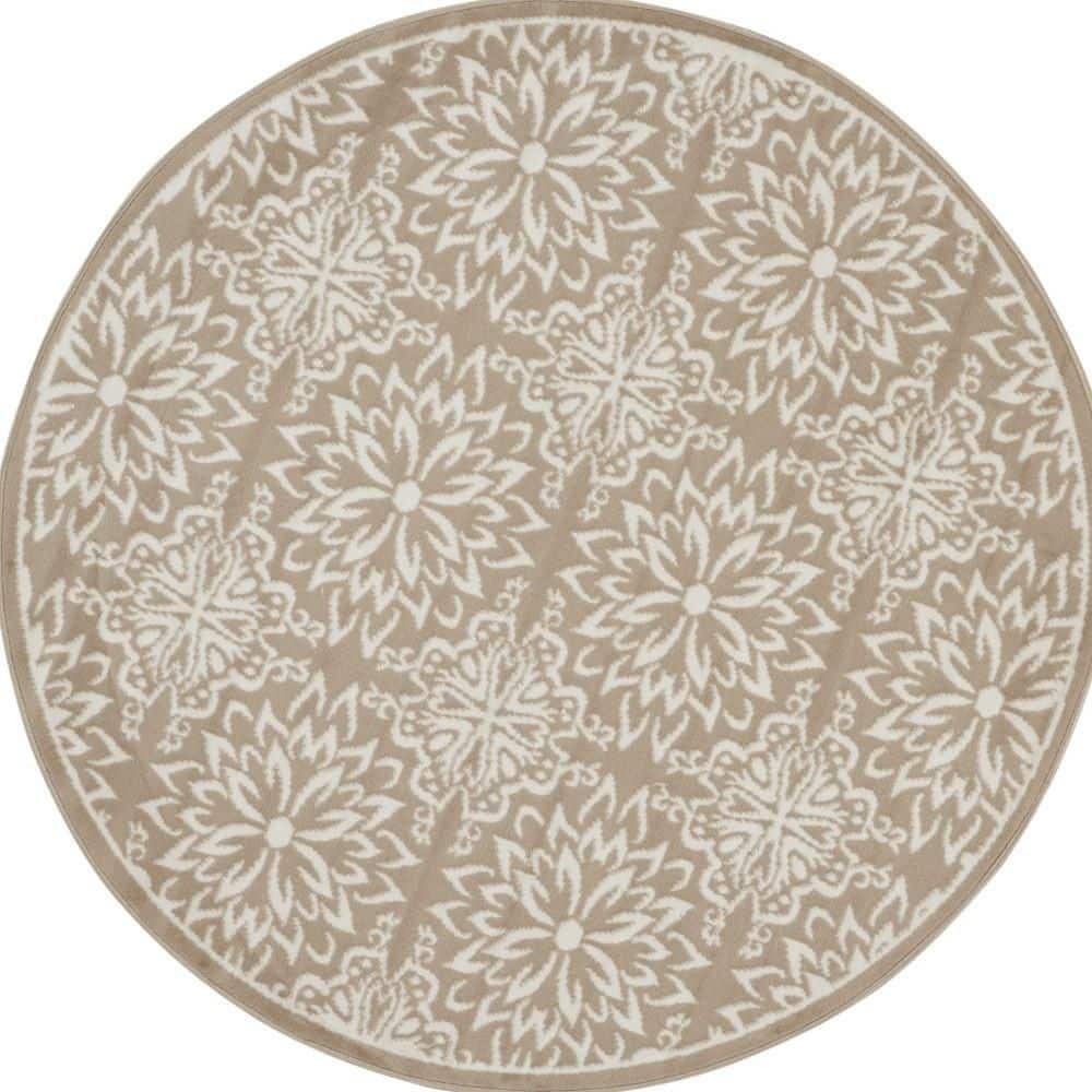 HomeRoots 5 ft. Round Ivory Floral Washable Area Rug 2000563936 - The ...