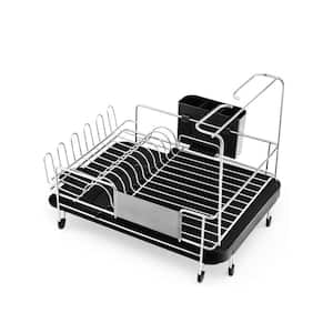Stainless Steel Expandable Dish Rack with Drainboard and Swivel Spout for Kitchen Countertop