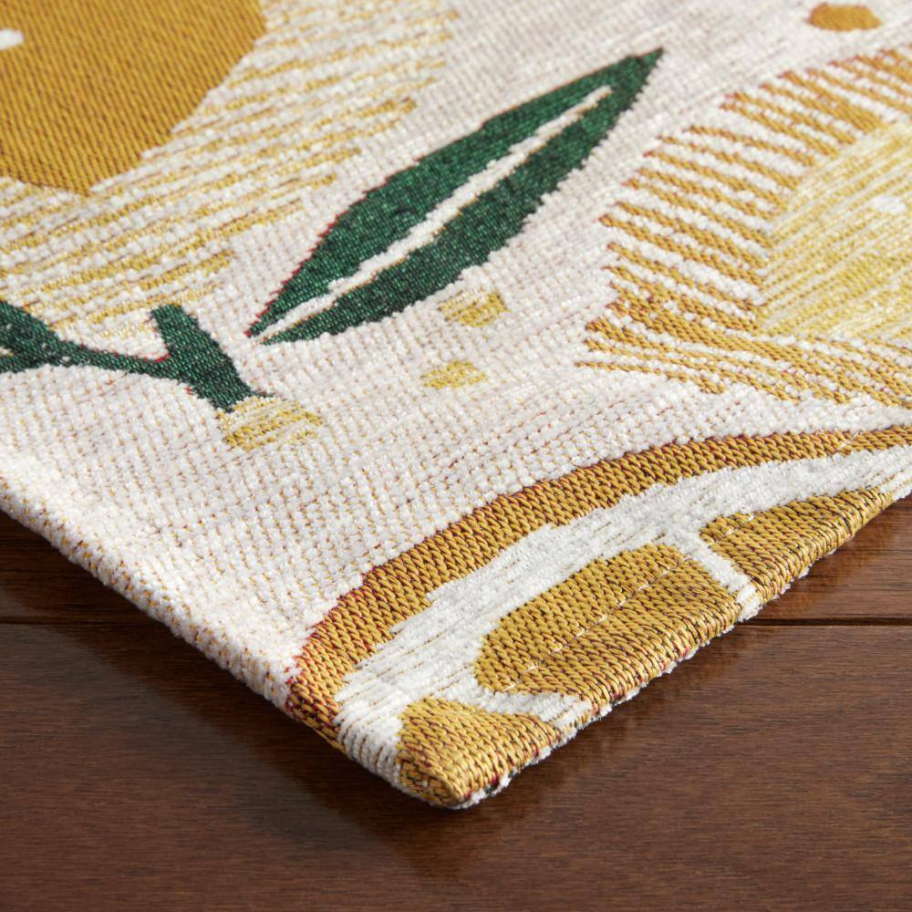 Cream Lemon Print Washable Non-Slip Kitchen Mat 24"x40"