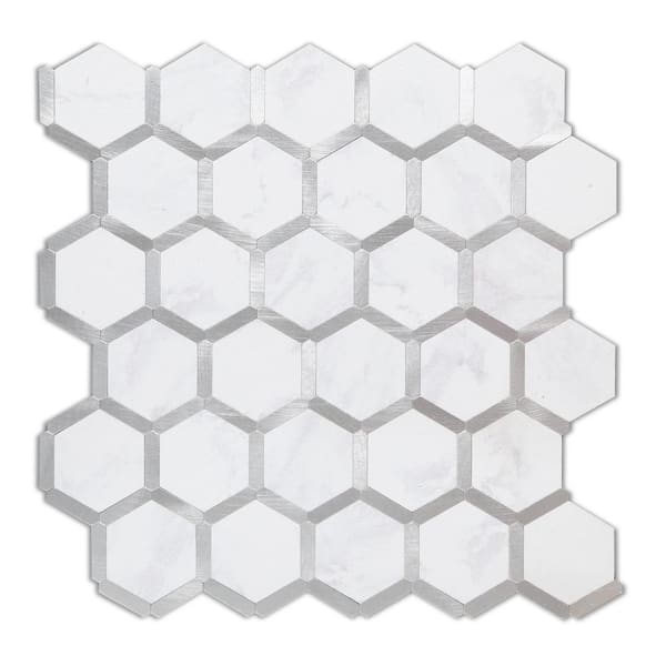 Yipscazo Hexagon Calar Stone 12 in. x 12 in. PVC Peel and Stick Backsplash Wall Tile (10 sq.ft./10-Sheets)