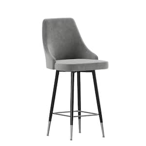 39.25 in. Gray Full Metal Bar Stool with Leather/Faux Leather Seat