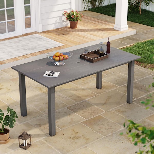gray rectangular patio table with umbrella Stinson 72" HDPE Rectangle Outdoor Dining Ho this outdoor dining set for 8 offers generous space around the 93.9 Pirecart Outdoor Glass Table with