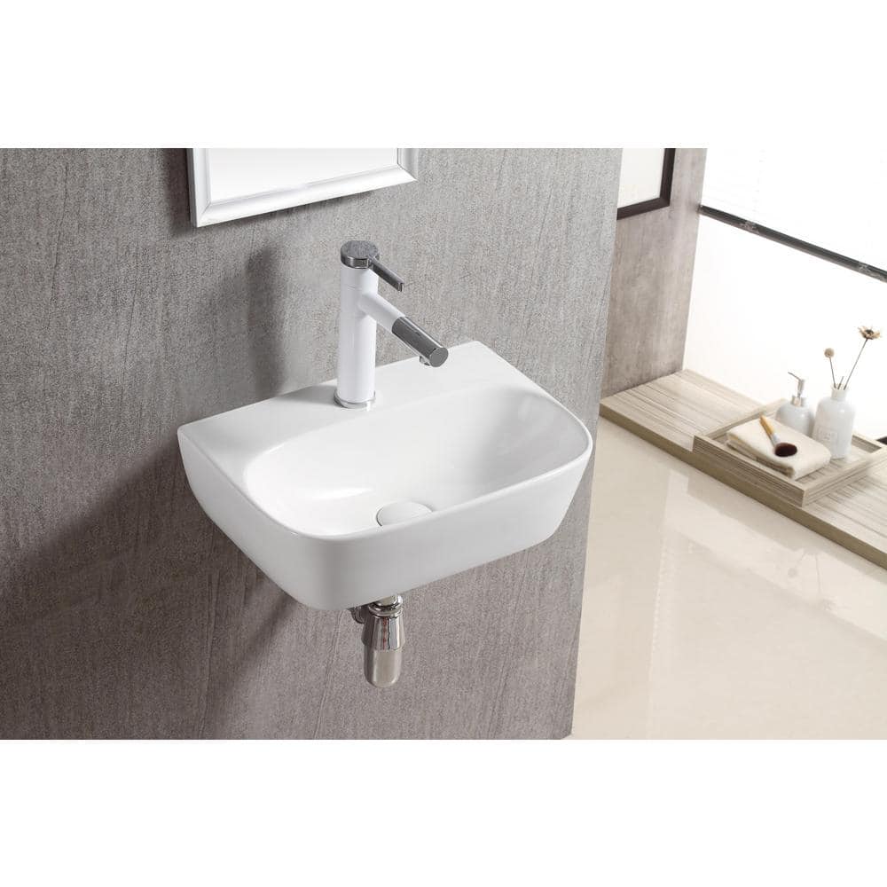 Elanti 11.625'' White Ceramic Rectangular Wall-Mount Bathroom Sink