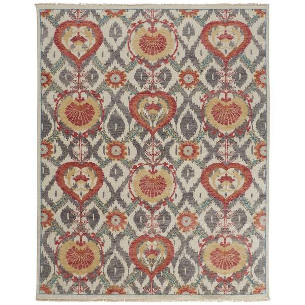 5 ft. x 8 ft. Orange and Ivory Floral Area Rug