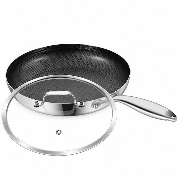 8.5 Inch Tri-Ply Stainless Steel Non-Stick Saute Pan with Lid, Induction Skillet, Dishwasher and Oven Safe