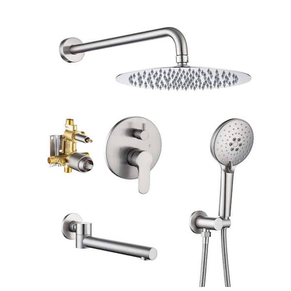 RAINLEX 10 in.Shower Head Single-Handle 3-Spray Round High Pressure Shower Faucet, Tub Spout in Brushed Nickel (Valve Included)