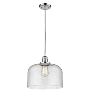 Bell 1-Light Polished Chrome Shaded Pendant Light with Seedy Glass Shade