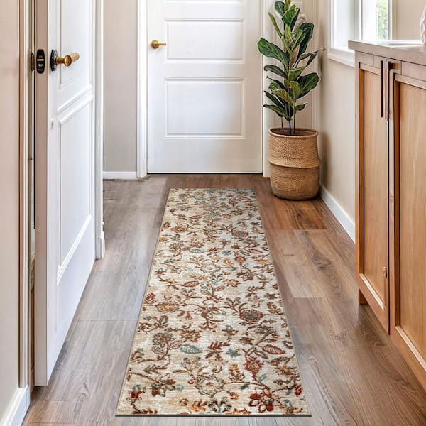 World Rug Gallery Vine Floral Beige 2 ft. 3 in. x 8 ft. Runner Rug