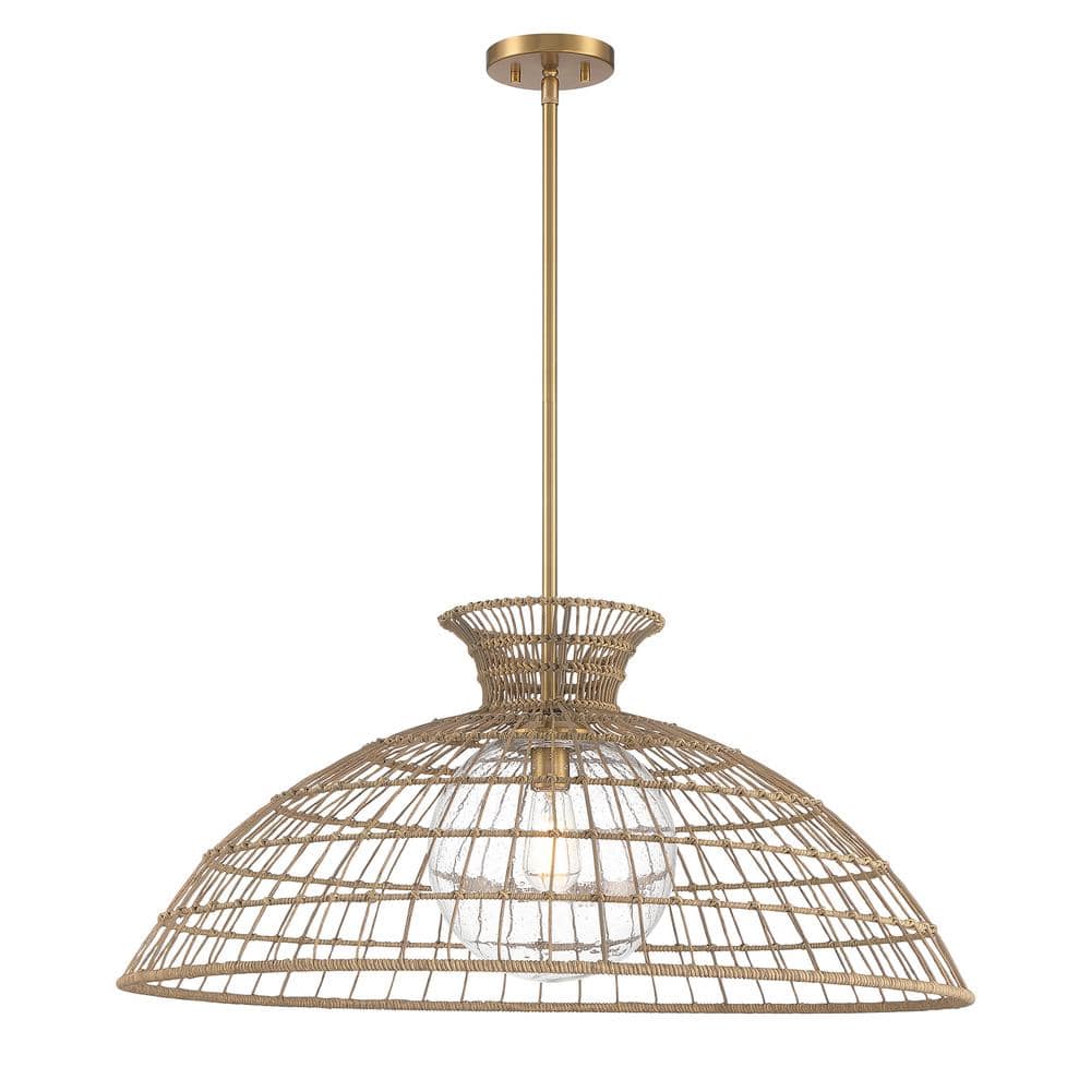 Lanai Warm Brass Rattan Resin and Glass 1-Light Pendant