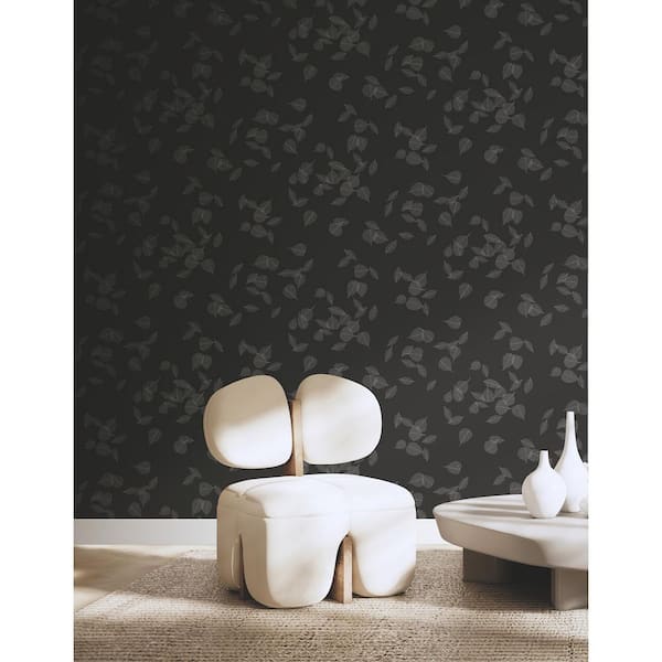 Warner Myles Black Leaves Wallpaper Sample