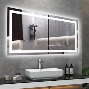 60 in. W x 32 in. H Rectangular Frameless Wall-Mount Bathroom Vanity Mirror with LED Lights