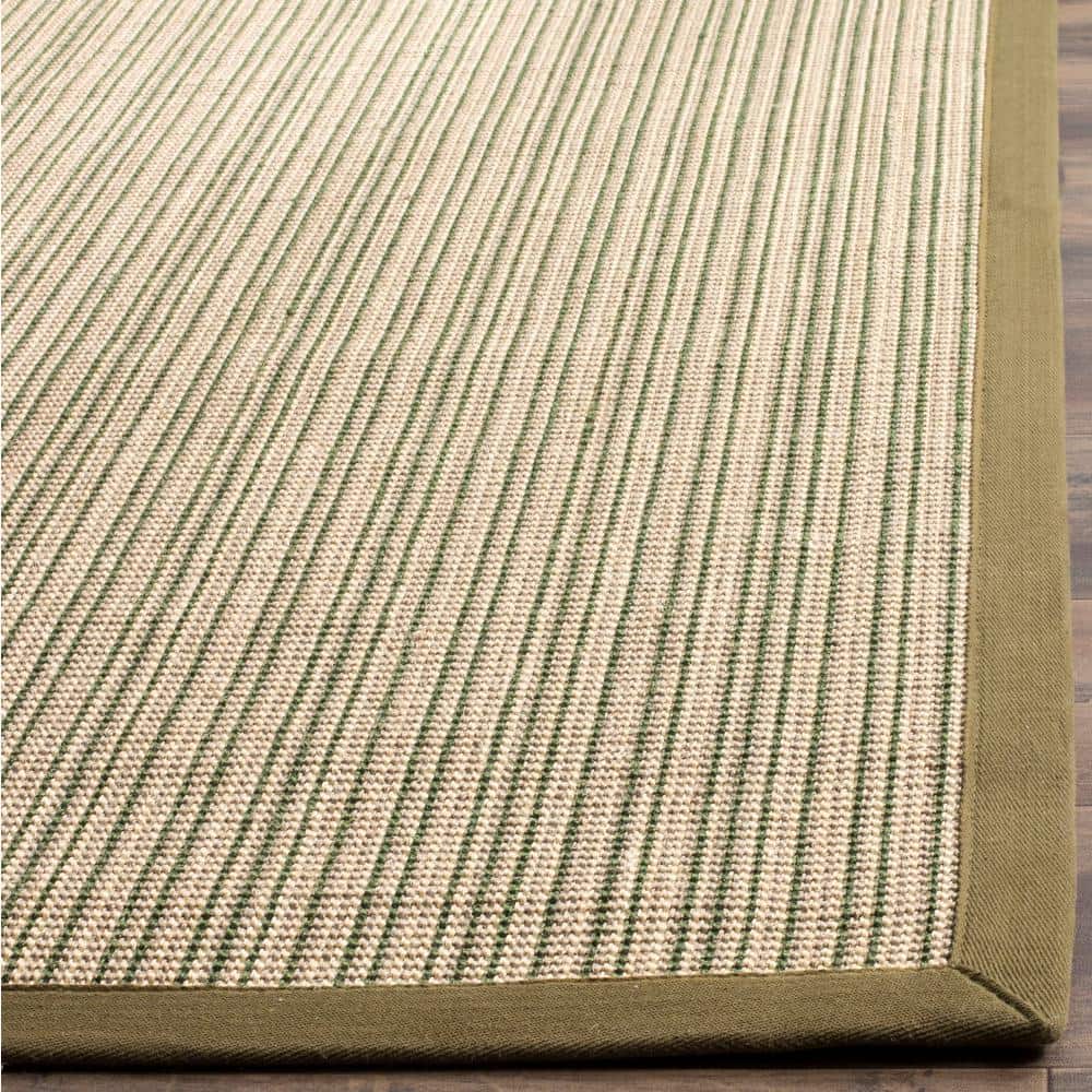 Green and Beige Handwoven Natural Fiber Area Rug, 3' x 5'